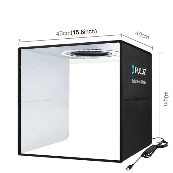 Studio photo pliable PULUZ avec anneau lumineux de 40 cm, 6 décors de couleur et charge rapide USB PD20W. – Image 2